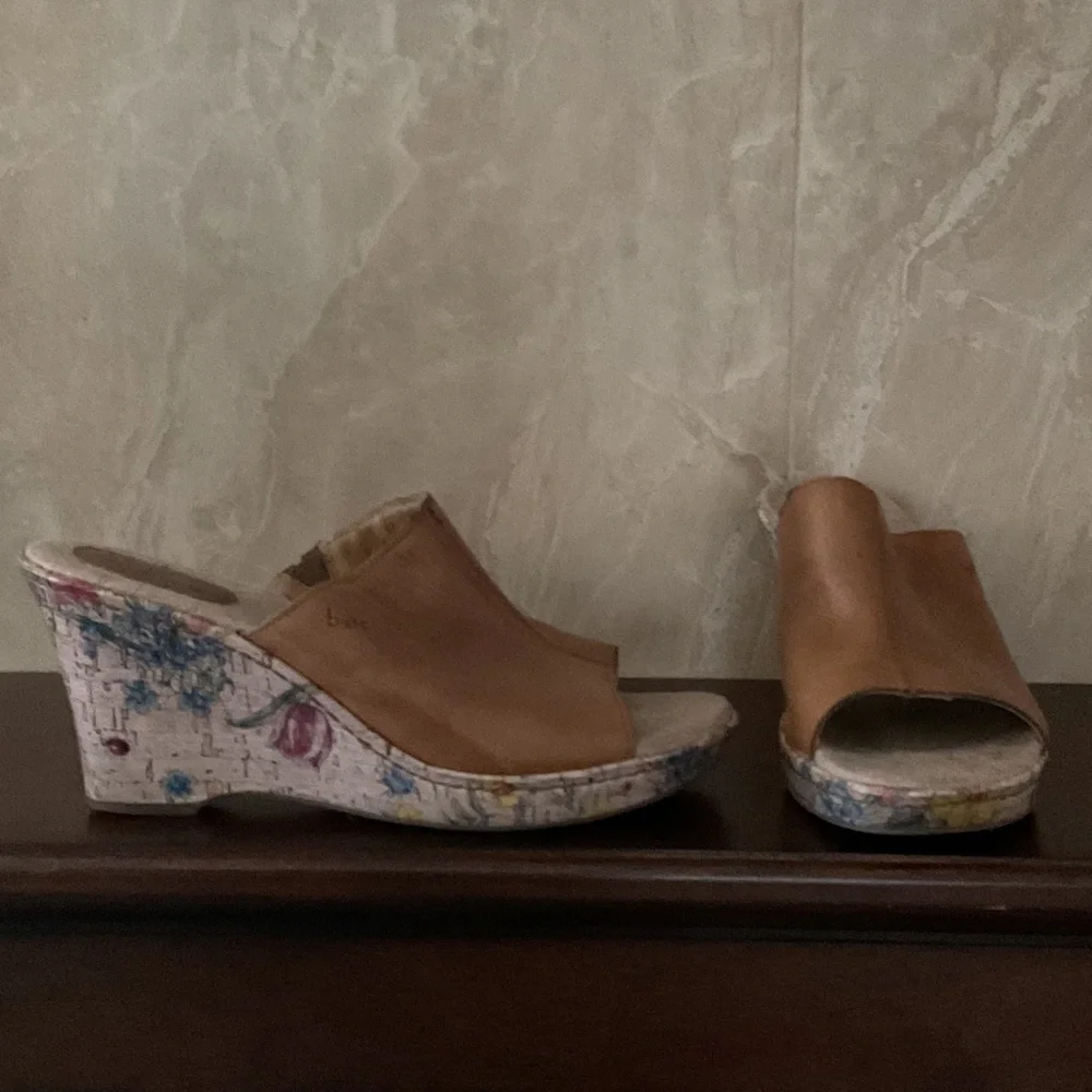 b.o.c. Tan Floral Wedge Sandals